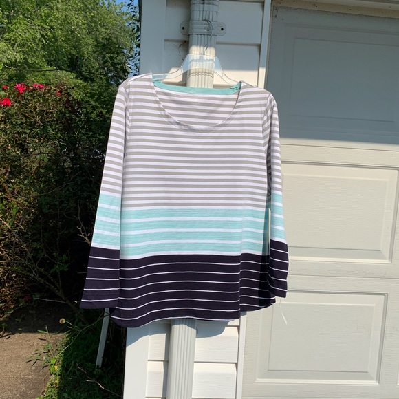 NWT T By Talbots Gray White Green Blue Striped - Picture 5 of 5